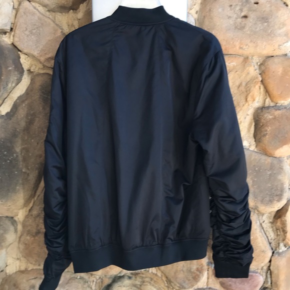 ๐ NANA JUDY Unisex Black Bomber Jacket; Parachute w/ Silver- tone - Picture 3 of 7